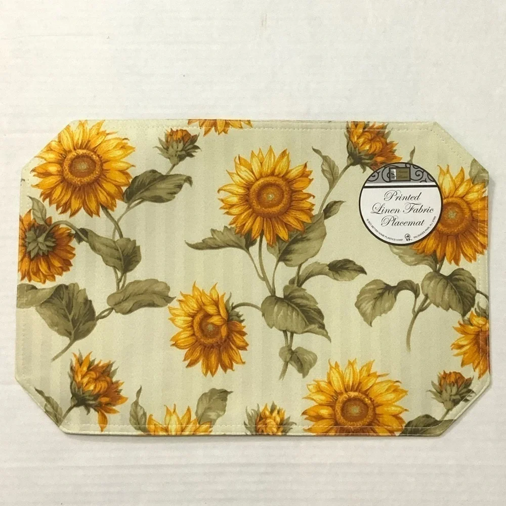 Placemats 8 Sunflower Fabric Reversible Printed Linen Set Multicolor Yellow